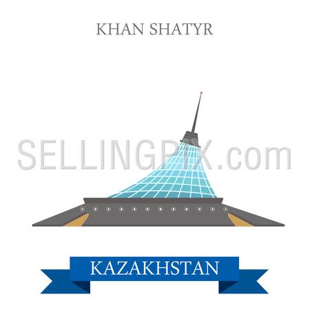 Khan Shatyr Entertainment Center in Astana, Kazakhstan. Flat cartoon style historic sight showplace attraction vector illustration. World countries cities vacation travel sightseeing Asia collection.