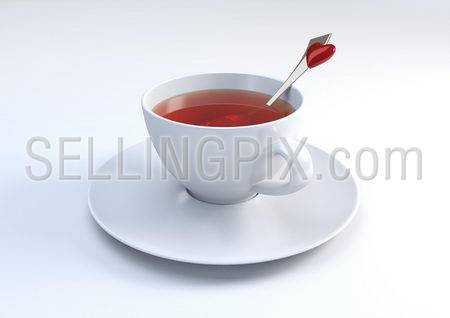 Cup of tea with lovely spoon (3d isolated objects series)