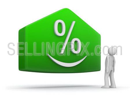 Deposit/profit growth (3d isolated character, green plate, arrow, smiling percentage sign)