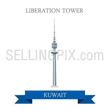Liberation Tower in Kuwait. Flat cartoon style historic sight showplace attraction web site vector illustration. World countries cities vacation travel sightseeing Asia collection.