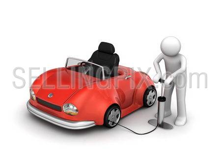 Man pumping red cabrio’s tyre (funny micromachines series)