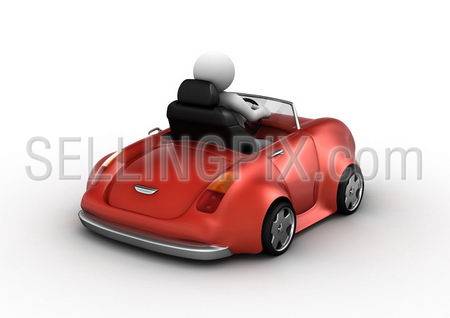 Red cabrio driven by 3d character (funny micromachines series)