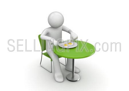 Eating yummy breakfast (3d isolated on white background characters series)