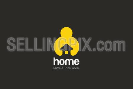 Man holding hands House Logo design vector template negative space style.Repair household service Logotype icon. Love home security concept.