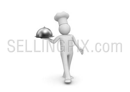 Cook presenting new dish (3d isolated on white background characters series)