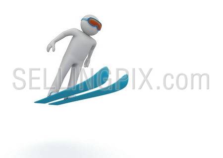 Ski jumping (3d isolated characters on white background, sports series)