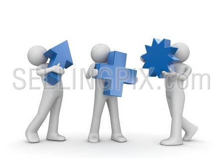 People holding arrow, plus and asterisk (3d isolated characters on white background series)