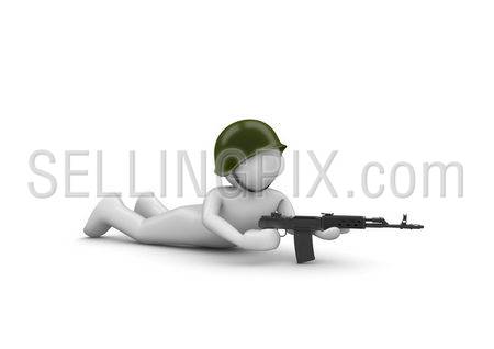 Aiming Soldier in Ambush (3d isolated characters on white background series)