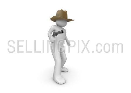 Aiming Cowboy (3d isolated characters on white background series)