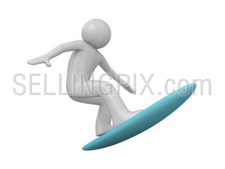Surfer (3d isolated characters on white background, sports series)