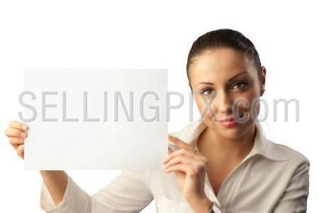 Attractive young businesswoman with copy space (isolated)