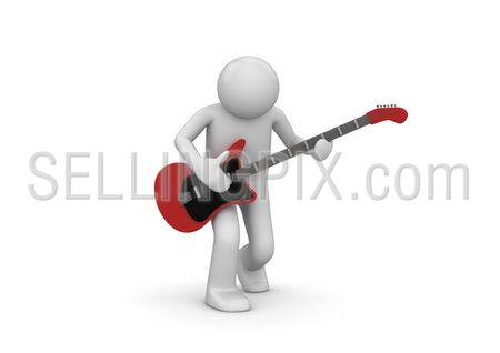 Rock guitarist (3d isolated characters on white background)