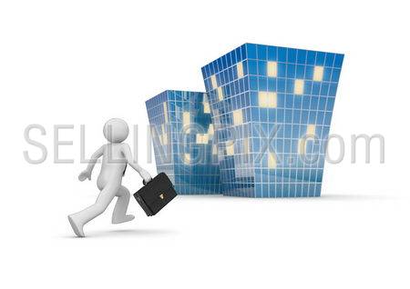 Businessman invites to new office building (3d isolated characters, businessmen, business concepts series)