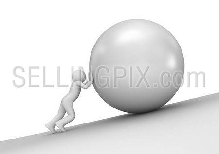Heavy weight – man and stone (3d isolated characters on white background series)