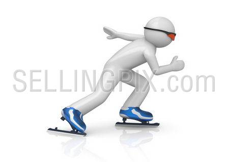 Skater speeding up (3d isolated characters on white background series)