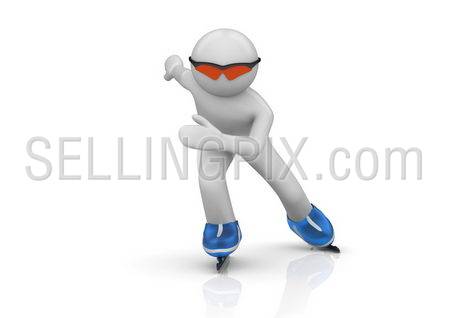 Oncoming Skater (3d isolated characters on white background series)