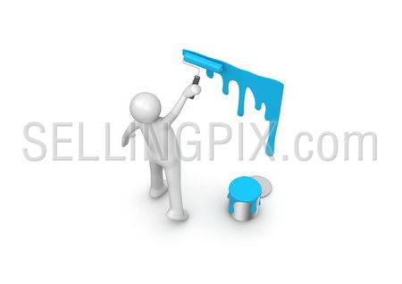 Painting the wall (3d isolated characters on white background series)