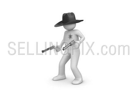 Wild west: Sheriff on guard (3d isolated characters on white background series)