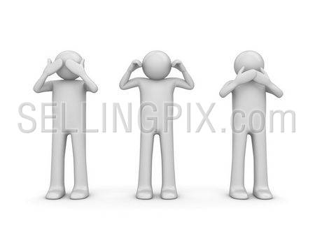 Blind, deaf and dumb (3d isolated characters on white background series)
