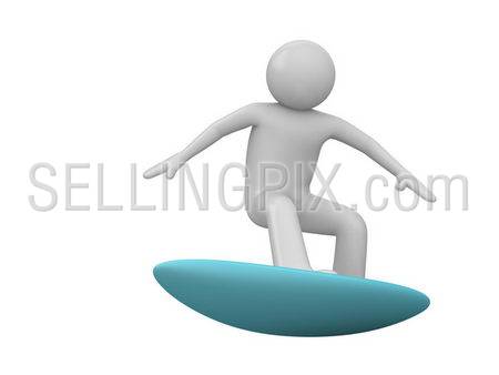 Surfer isolated (3d isolated characters on white background, sports series)