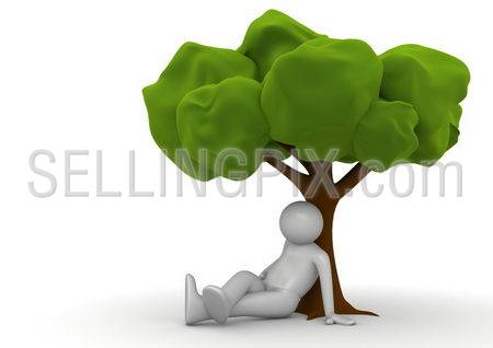 Sitting under the tree (3d isolated characters on white background series)