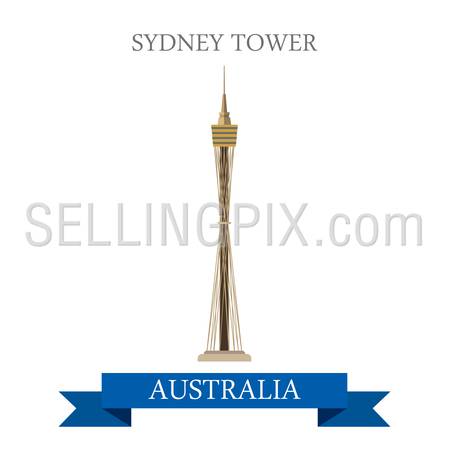 Sydney tower in Australia. Flat cartoon style historic sight showplace attraction web site vector illustration. World countries cities vacation travel sightseeing Australian collection.
