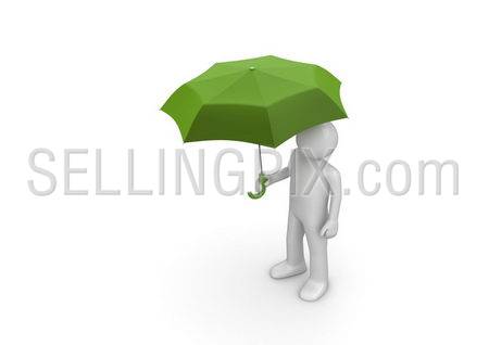 Man Under Green Umbrella (3d isolated characters on white background series)