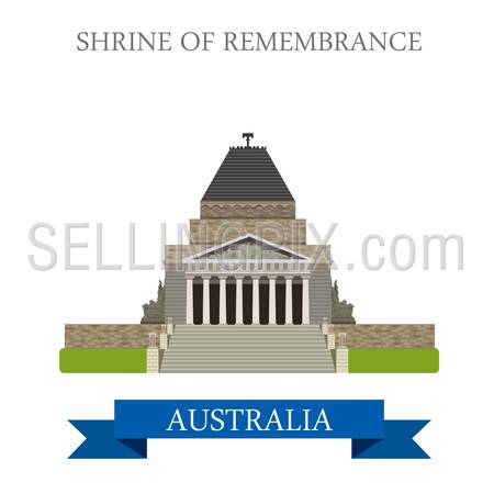 Shrine of Remembrance in Melbourne Australia. Flat cartoon style historic sight showplace attraction web site vector illustration. World countries cities vacation travel sightseeing Australian collection.