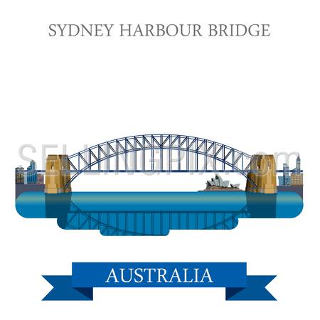 Sydney Harbour Bridge in Australia. Flat cartoon style historic sight showplace attraction web site vector illustration. World countries cities vacation travel sightseeing Australian collection.