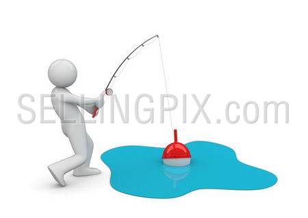 Man Fishing (3d isolated characters on white background series)