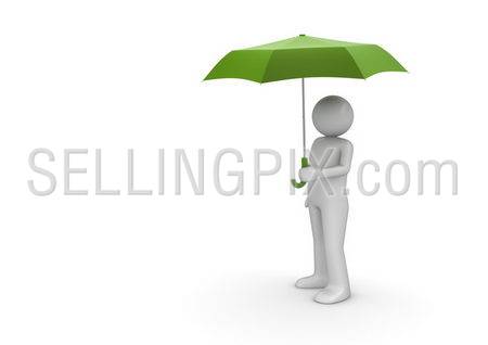 Man Under Green Umbrella (3d isolated characters on white background series)