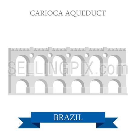 Carioca Aqueduct in Rio de Janeiro Brazil. Flat cartoon style historic sight showplace attraction web site vector illustration. World countries cities vacation travel sightseeing South America collection.