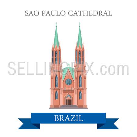 Sao Paulo Cathedral in Brazil. Flat cartoon style historic sight showplace attraction web site vector illustration. World countries cities vacation travel sightseeing South America collection.