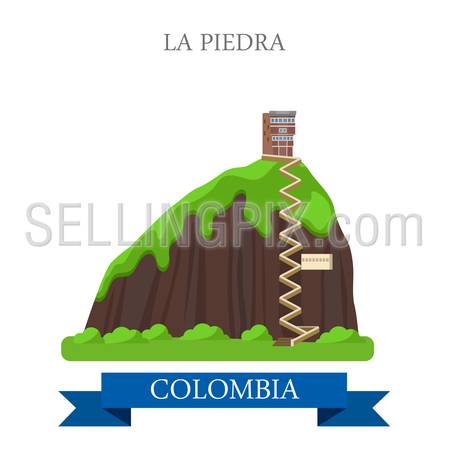 La Piedra in Colombia. Flat cartoon style historic sight showplace attraction web site vector illustration. World countries cities vacation travel sightseeing South America collection.