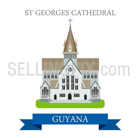 St Georges Cathedral in Guyana. Flat cartoon style historic sight showplace attraction web site vector illustration. World countries cities vacation travel sightseeing South America collection.
