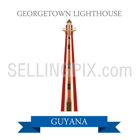 Georgetown Lighthouse in Guyana. Flat cartoon style historic sight showplace attraction web site vector illustration. World countries cities vacation travel sightseeing South America collection.