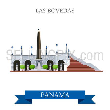 Las Bovedas in Panama. Flat cartoon style historic sight showplace attraction web site vector illustration. World countries cities vacation travel sightseeing Central America collection.