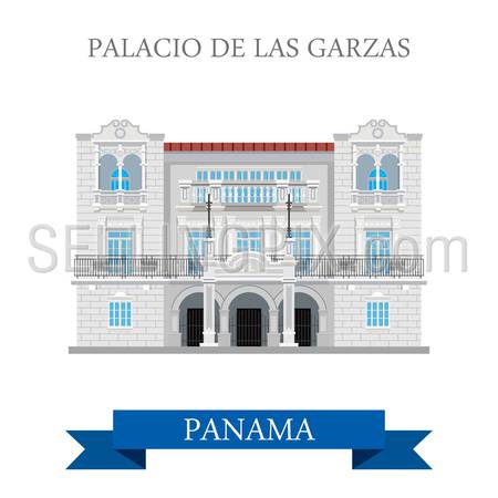 Palacio de Las Garzas in Panama. Flat cartoon style historic sight showplace attraction web site vector illustration. World countries cities vacation travel sightseeing Central America collection.