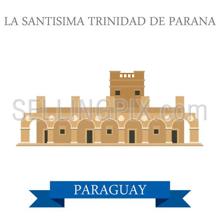 La Santisima Trinidad De Parana in Paraguay. Flat cartoon style historic sight showplace attraction web site vector illustration. World countries cities vacation travel sightseeing South America collection.