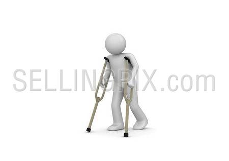 Injured man on crutches (3d isolated on white background characters series)