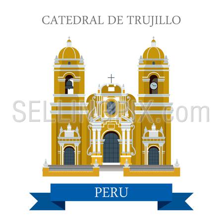 Cathedral de Trujillo in Paraguay. Flat cartoon style historic sight showplace attraction web site vector illustration. World countries cities vacation travel sightseeing South America collection.