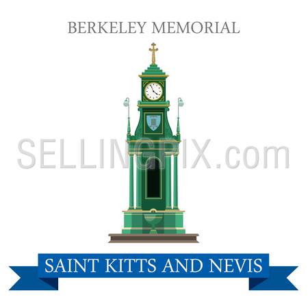 Berkeley Memorial in Saint Kitts and Nevis. Flat cartoon style historic sight showplace attraction web site vector illustration. World countries cities vacation travel sightseeing South America collection.