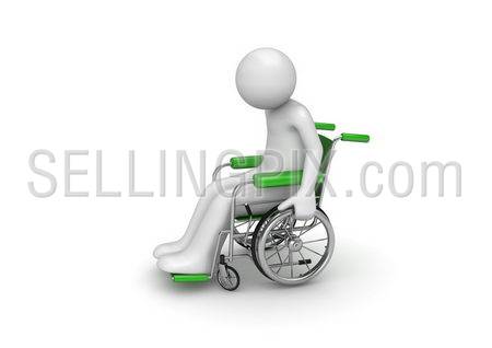 Disabled person on a wheeled chair (3d characters isolated on white background, medicine series)