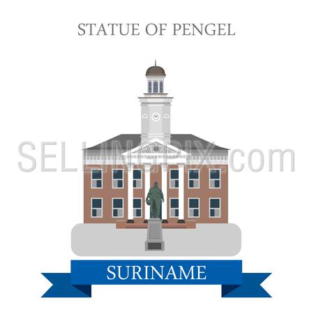 Statue of Pengel in Suriname. Flat cartoon style historic sight showplace attraction web site vector illustration. World countries cities vacation travel sightseeing South America collection.