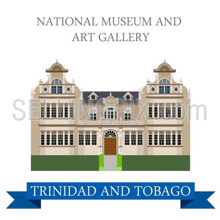 National Museum and Art Gallery in Trinidad and Tobago. Flat cartoon style historic sight showplace attraction web vector. World countries cities vacation travel sightseeing South America collection.