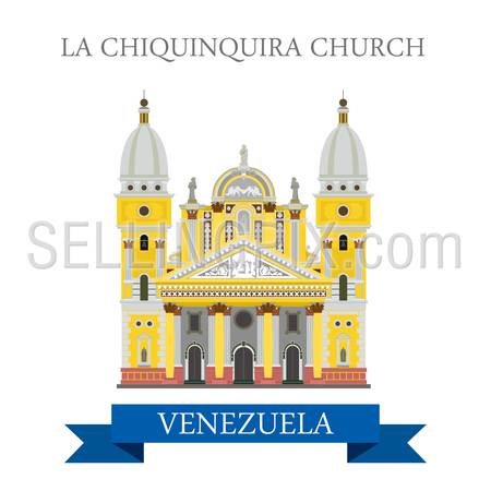 La Chiquinquira Church in Venezuela. Flat cartoon style historic sight showplace attraction web site vector illustration. World countries cities vacation travel sightseeing South America collection.
