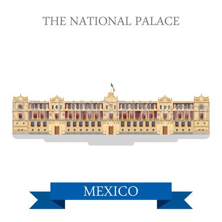 The National Palace in Mexico. Flat cartoon style historic sight showplace attraction web site vector illustration. World countries cities vacation travel sightseeing North America collection.