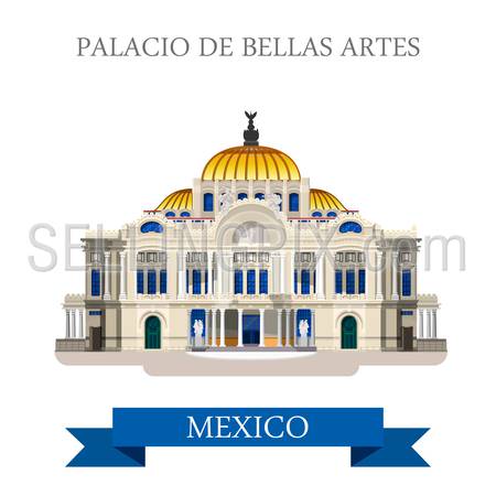 Palacio De Bellas Artes in Mexico. Flat cartoon style historic sight showplace attraction web site vector illustration. World countries cities vacation travel sightseeing North America collection.