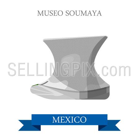 Museo Soumaya in Mexico. Flat cartoon style historic sight showplace attraction web site vector illustration. World countries cities vacation travel sightseeing North America collection.