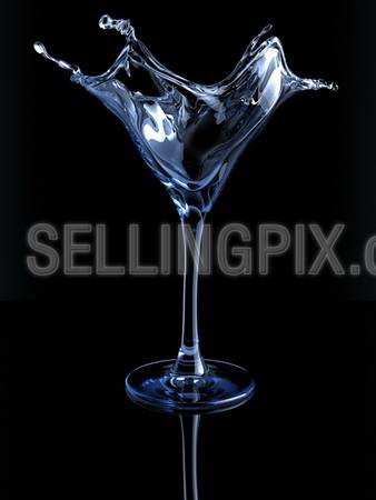 Splashing martini glass (3d isolated on white background objects series)